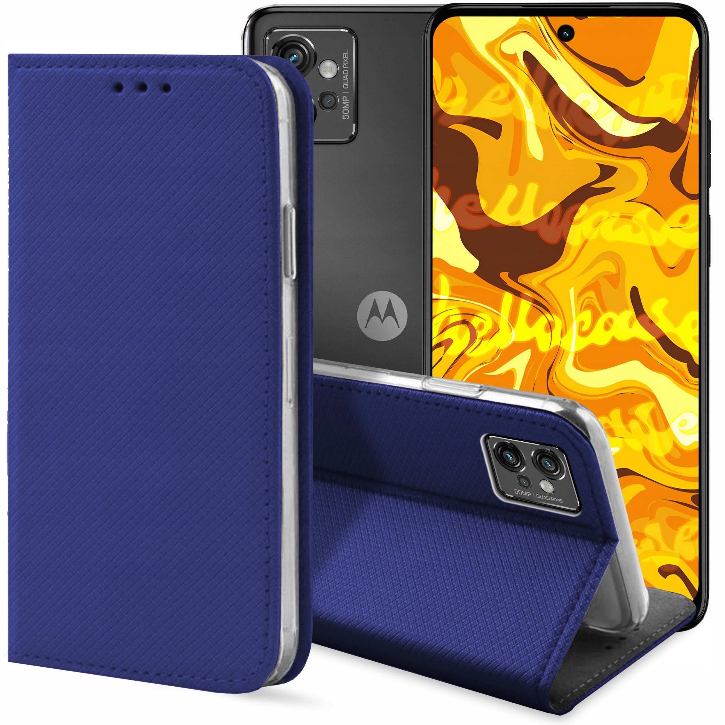 ETUI Z KLAPKĄ DO MOTOROLA MOTO G32 GRANATOWE ZAMYKANE MAGNETYCZNE KABURA