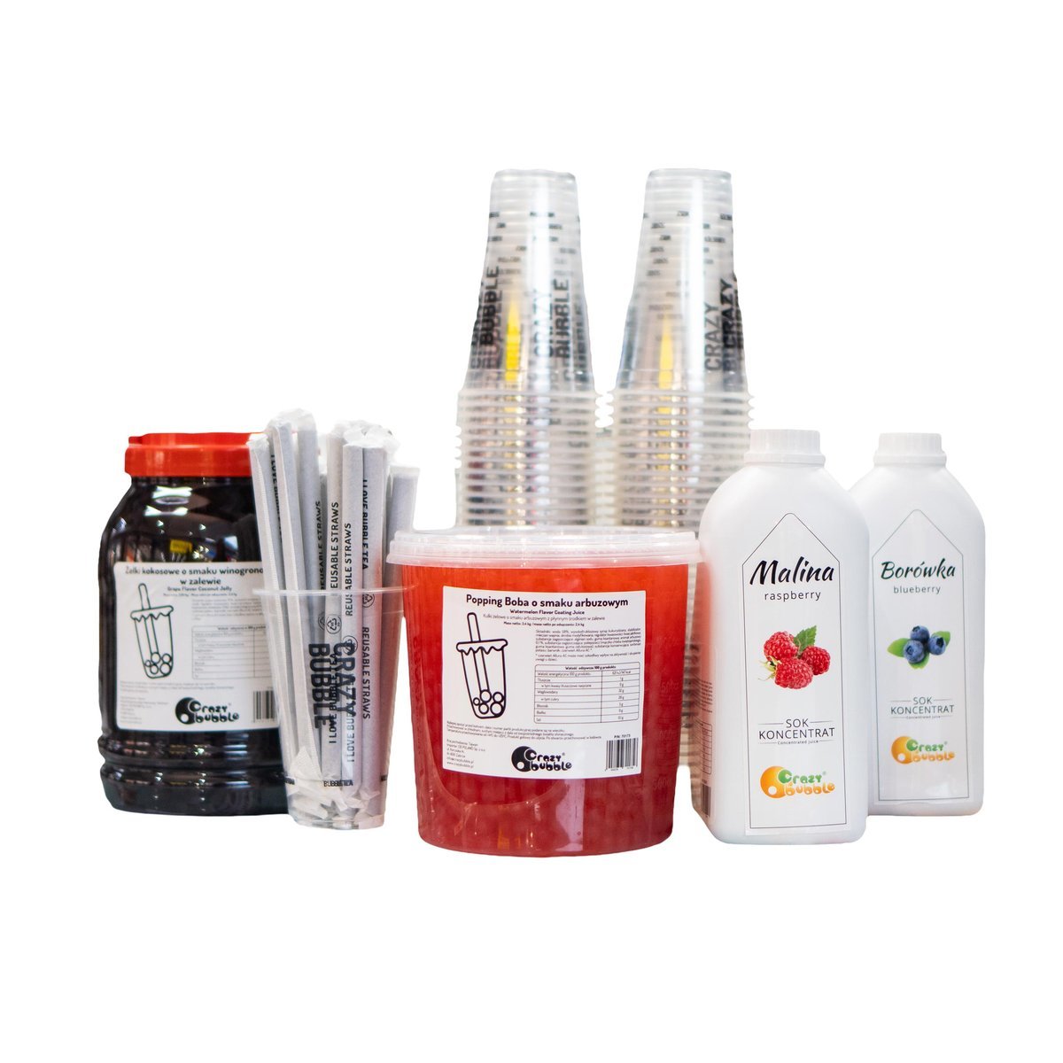 Party Mix Crazy Bubble Tea MALINA–BORÓWKA zestaw 100 napojów impreza genZ