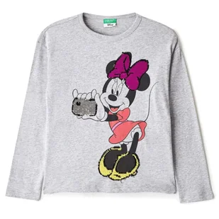 Koszulka dziewczęca Benetton x Disney bawełniana z długim rękawem szara-170 - Koszulki dla dziewczynek - miniaturka - grafika 1
