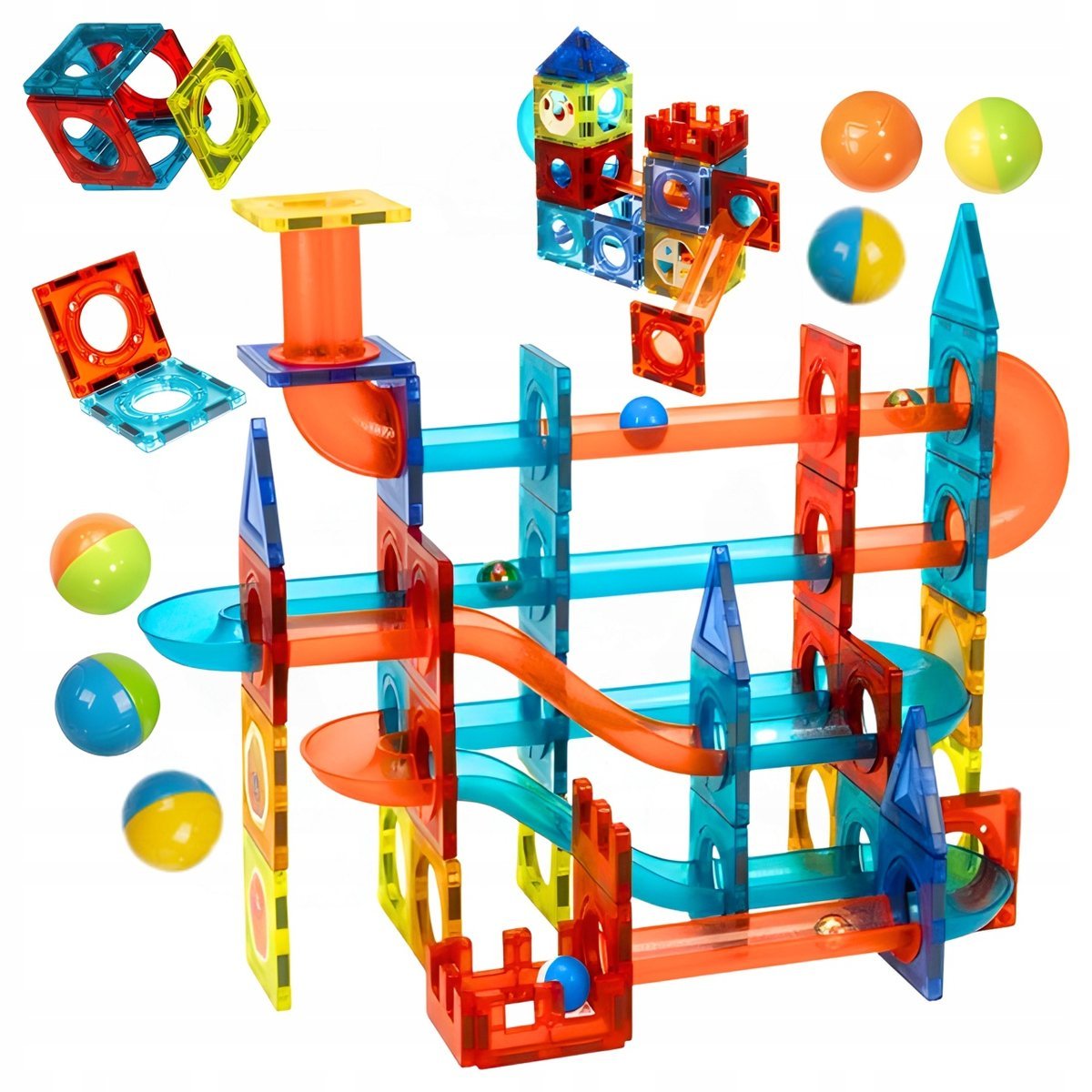 Klocki Magnetyczne z Torem Kulkowym 96 Elementów Edukacyjne Konstrukcyjne
