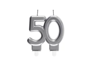 Świeczka na 50-tkę srebrna - 7,5 cm - 1 szt. - Dekoracje i nakrycia stołu na imprezę - miniaturka - grafika 1