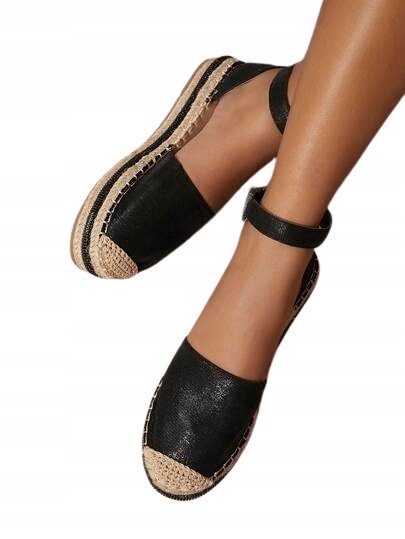 SHEIN ESPADRYLE CZARNE DAMSKIE NA SPRZĄCZKĘ NA LATO 39 1DB