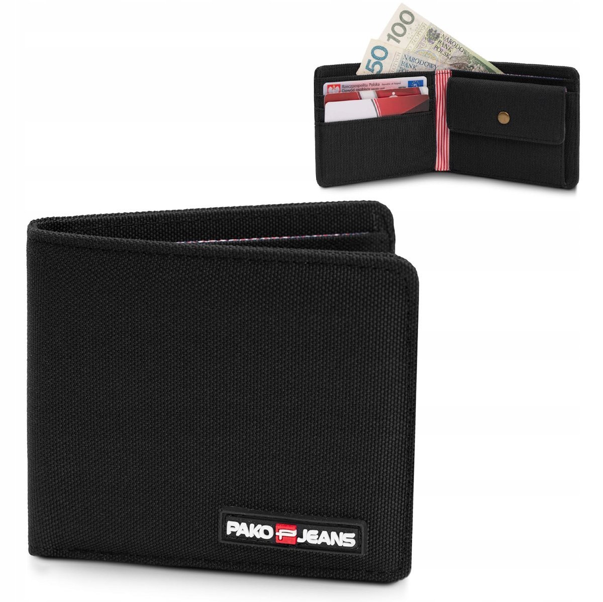 Portfel Męski Parciany STRONG Mały i Pojemny CZARNY Pako Jeans