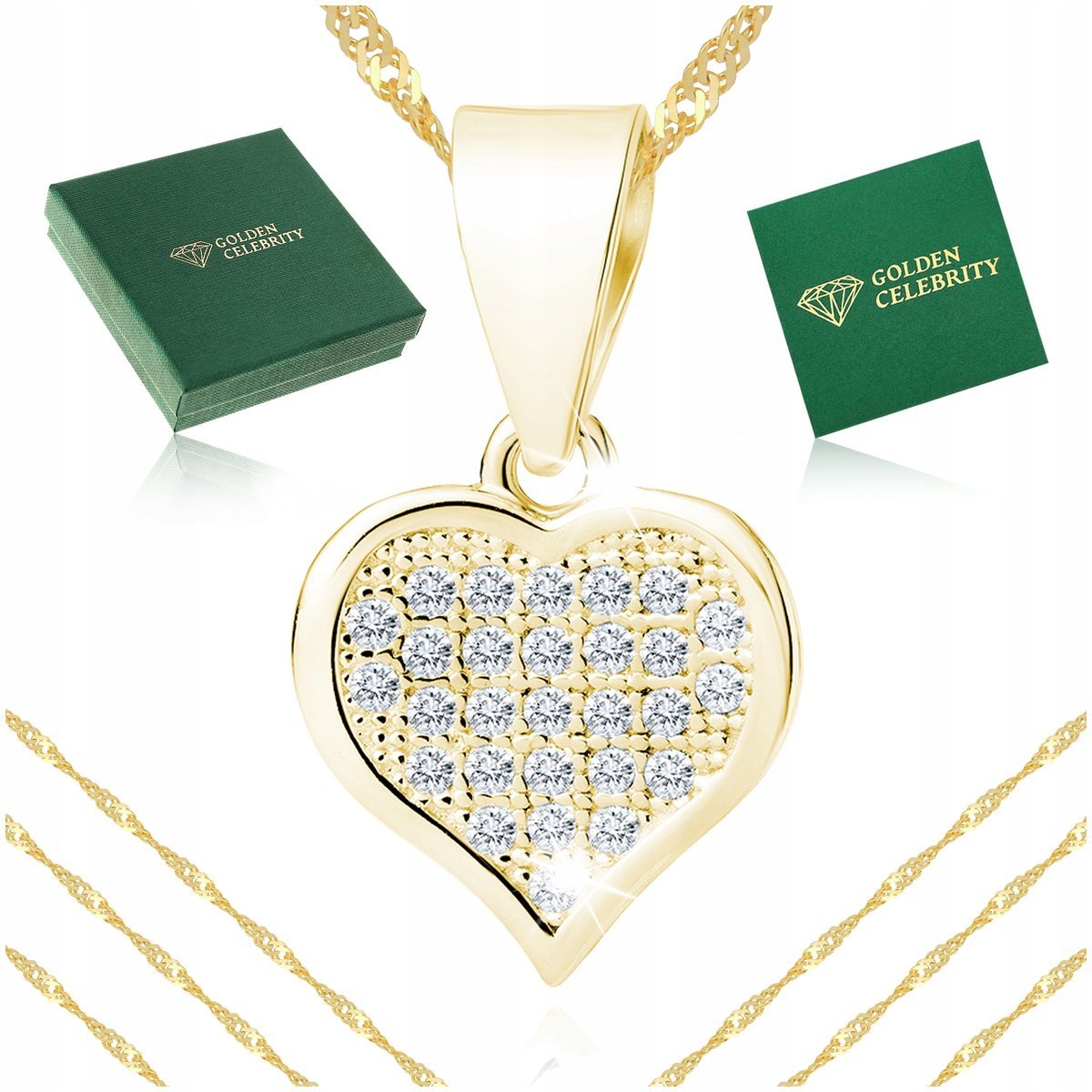 Złoty Naszyjnik Serce Długi 60 Cm Srebro 925 Złoto 585 + Pudełko + Gratis