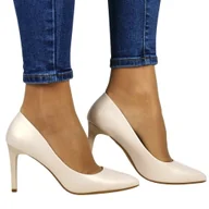 Czółenka - CZÓŁENKA SZPILKI SERGIO LEONE 1339 BEŻOWE PERŁOWE - miniaturka - grafika 1