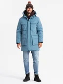 Kurtki męskie - Ocieplana długa męska kurtka niebieska V4 OM-JALJ-0169 L - miniaturka - grafika 1