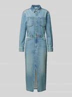 Sukienki - Sukienka jeansowa z nakładanymi kieszeniami na piersi - miniaturka - grafika 1