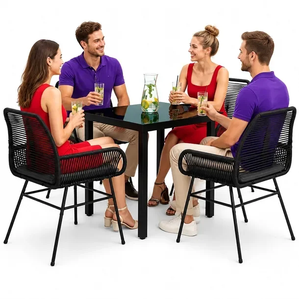 Zestaw mebli ogrodowych czarny, stół 80 x 80 x 74 cm, krzesło 57 x 60 x