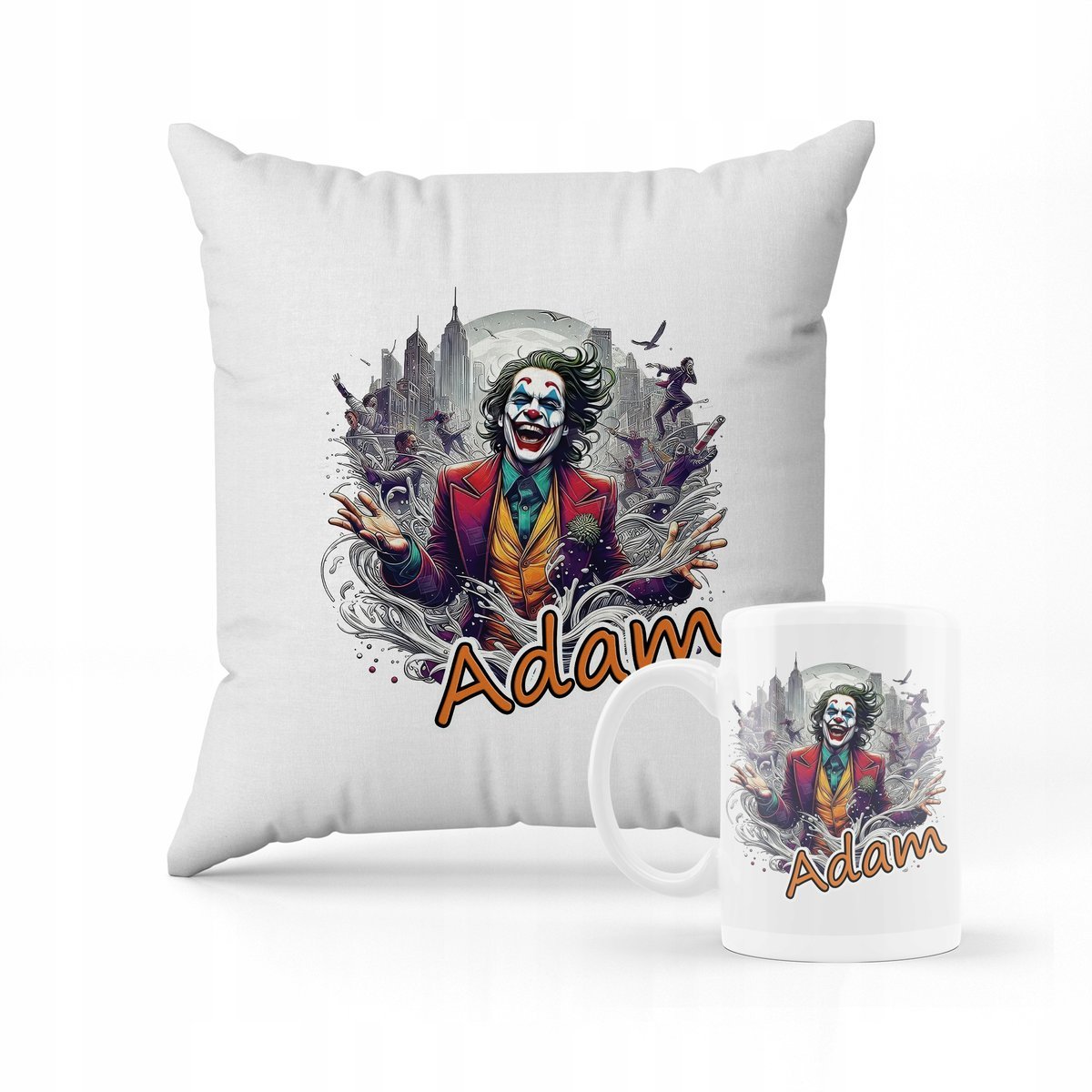 ZESTAW PODUSZKA + KUBEK Prezent JOKER FILMOWY BATMAN + IMIĘ