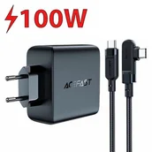 Ładowarki do telefonów - Acefast szybka ładowarka sieciowa GaN 3xUSB-C/1xUSB-A 100W czarna + kabel kątowy USB-C - USB-C 100W 2m czarny - miniaturka - grafika 1