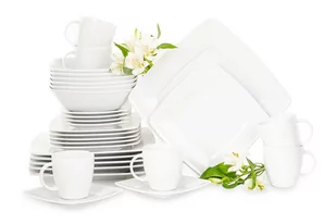 Serwis obiadowo-herbaciany kwadratowy 6 os. 30 elementów biały VICTORIA Konsimo - Serwisy obiadowe - miniaturka - grafika 1