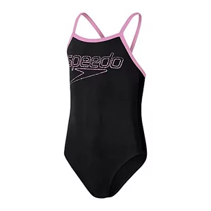 Speedo Girl's Boom Logo Thinstrap Muscleback czarny/różowy strój kąpielowy/kostium kąpielowy, Czarny/różowy Taffy, 6 lat - Stroje kąpielowe - miniaturka - grafika 1