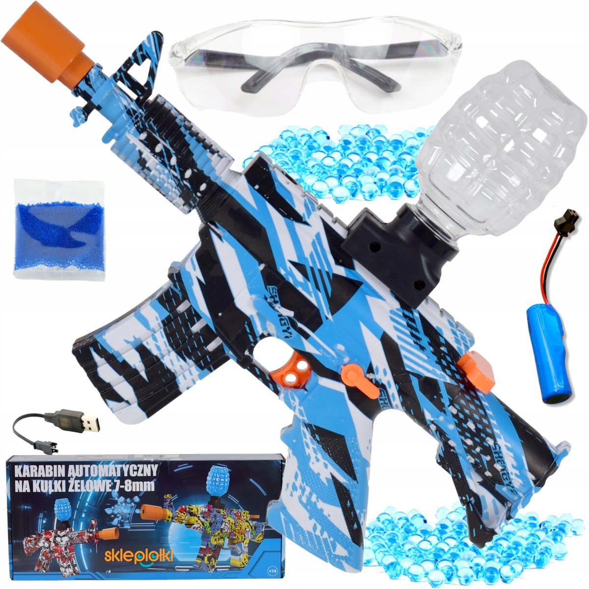 PISTOLET NA KULKI ŻELOWE WODNE AUTOMATYCZNY KARABIN DUŻY ZESTAW AKUMULATOR