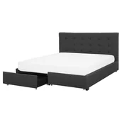 Łóżka - Beliani Łóżko tapicerowane 160 x 200 cm ze schowkiem ciemnoszare LA ROCHELLE - miniaturka - grafika 1