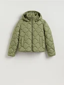 Marynarki i żakiety damskie - Reserved - Pikowana kurtka z kapturem - oliwkowy - miniaturka - grafika 1