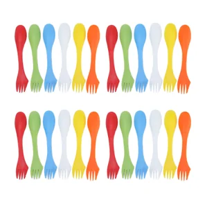 3 w 1 Nóż Widelec Łyżka, 3 w 1 Łyżka Widelec Nóż Combo, 3 w 1 Zestaw widelec nóż łyżka wielokrotnego użytku, plastikowy zestaw 3 w 1 łyżka widelec i nóż, przenośny zestaw łyżka nóż widelec na zewnątrz, wielofunkcyjny zestaw zastawy stołowej na zewnątrz - Zestawy sztućców - miniaturka - grafika 1