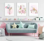 Dekoracje domu - Plakaty do pokoju dziewczynki Wróżka, motylek, ptaszek format 30x40cm - miniaturka - grafika 1