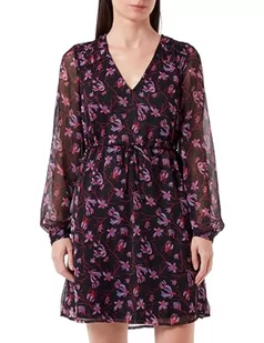Vila Vifalia Lira LS V-Neck Short Dress/Jej Letnia Sukienka, Czarna/Fioletowa, 38 dla Kobiet, Czarny/fioletowy, 36 - Sukienki - miniaturka - grafika 1
