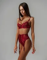 Komplety bielizny - Komplet bielizny z satynowego materiału - Czerwony S - miniaturka - grafika 1