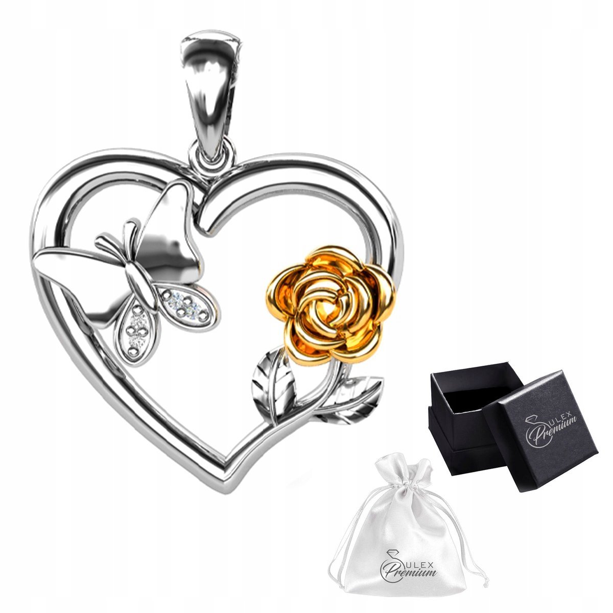 Zawieszka srebrna pr. 925 Serce Róża Motyl