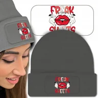 Czapki damskie - Ciepła Czapka Zimowa Szara SPOOKY TIME Modne Wzory - miniaturka - grafika 1