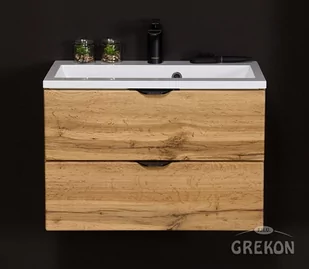 Szafka łazienkowa z umywalką wisząca dąb naturalny 60 cm Victa Gante - Szafki łazienkowe - miniaturka - grafika 1