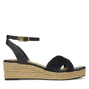 Espadryle Tommy Hilfiger Leather & Suede Mid Wedge Espad FW0FW08804 Czarny - Espadryle damskie - miniaturka - grafika 1