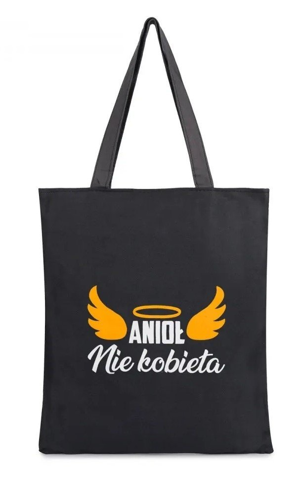 Torba na zakupy z nadrukiem ANIOŁ NIE KOBIETA na zamek TA-97 czarny