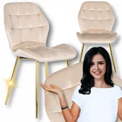 Krzesła - Krzesło Do Salonu Jadalni Ze Złotymi Nogami Welurowe Velvet Kremowe Lucky - miniaturka - grafika 1