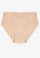 Majtki damskie - Beżowe Bawełniane Majtki Figi z Koronkowymi Zdobieniami Idissa - miniaturka - grafika 1
