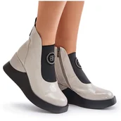 Botki damskie - S.Barski Skórzane Botki Na Koturnie D&A MR880-137 Jasnoszare - miniaturka - grafika 1