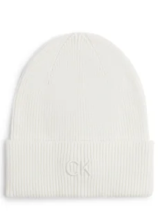 Calvin Klein Czapka damska z zawartością kaszmiru Kobiety Bawełna biały jednolity, ONE SIZE - Czapki damskie - miniaturka - grafika 1