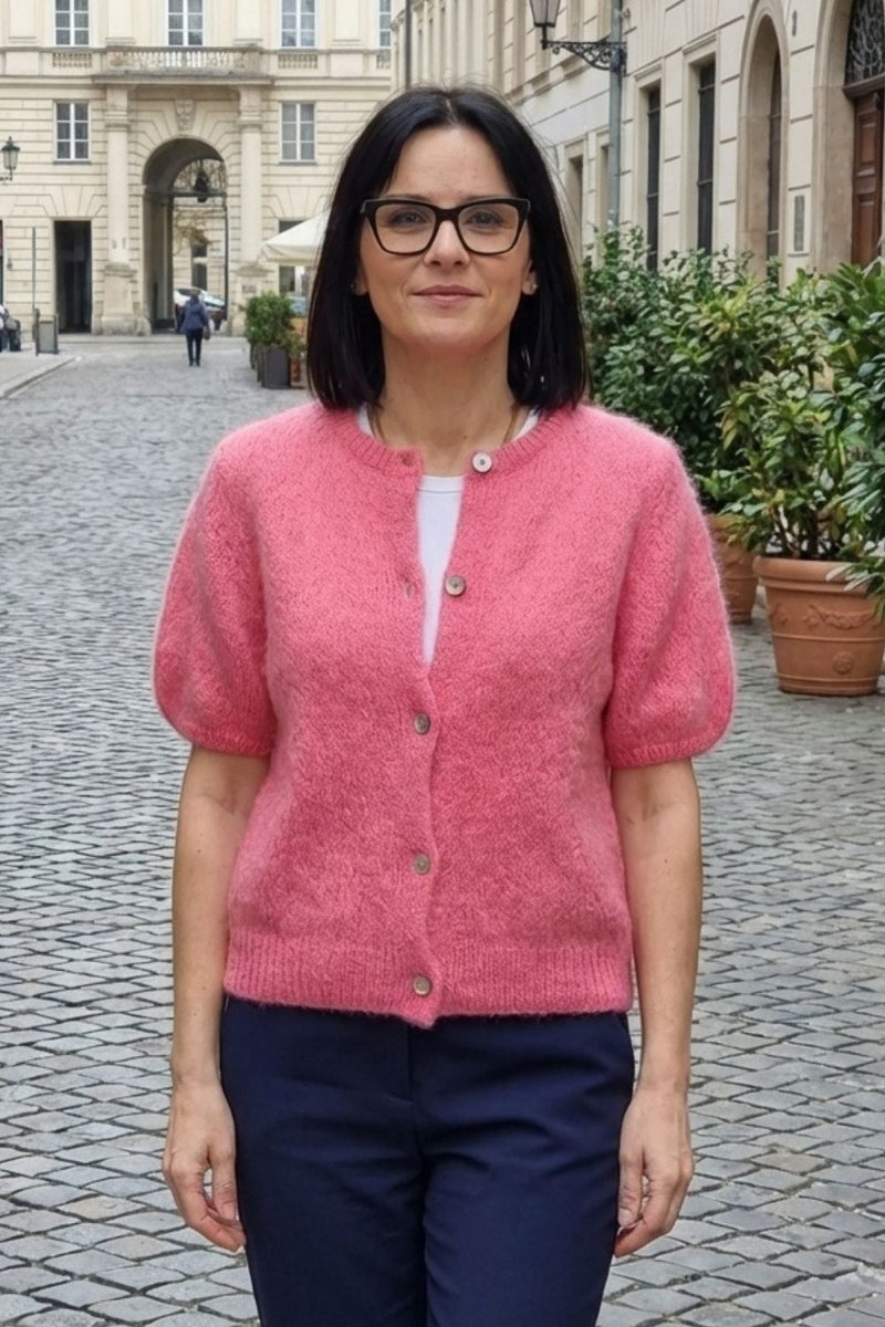 Sweter damski moher różowy kardigan na guziki miękki S/M