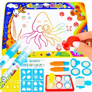 MATA WODNA DO MALOWANIA RYSOWANIA 100x80 cm ZESTAW PIECZĄTKI PISAKI FORMY - Maty edukacyjne - miniaturka - grafika 1