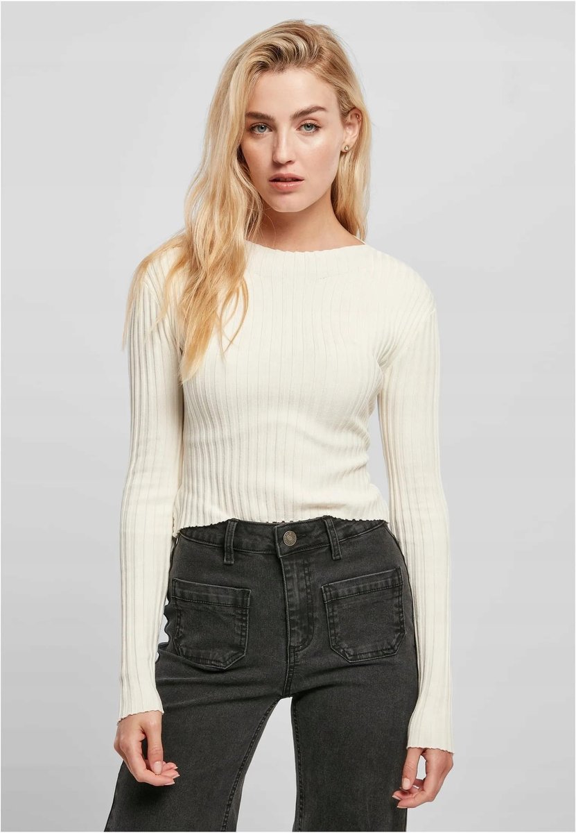 URBAN CLASSICS BIAŁY PRĄŻKOWANY SWETER Z OZDOBNYM WIĄZANIEM 3XL 7AA