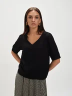 Bluzki damskie - Czarna bluzka z bufiastymi rękawami - miniaturka - grafika 1