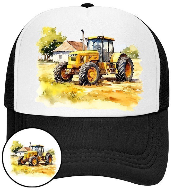 Czapka z Daszkiem Traktor Czarna z Nadrukiem Na Lato Siatka Bejsbolówka