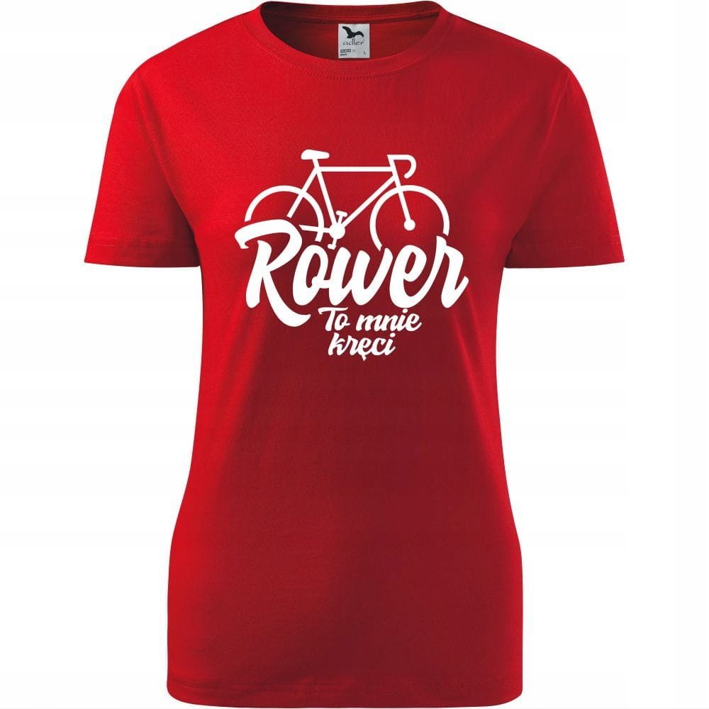 Damska Koszulka Nadruk Rowerowa Rower to mnie kręci Prezent dla Rowerzystki czerwony XXL