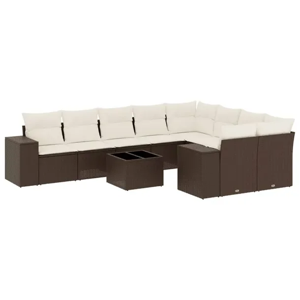 Zestaw mebli ogrodowych brązowy z poduszkami, modułowy, rattan PE, 62 x 6