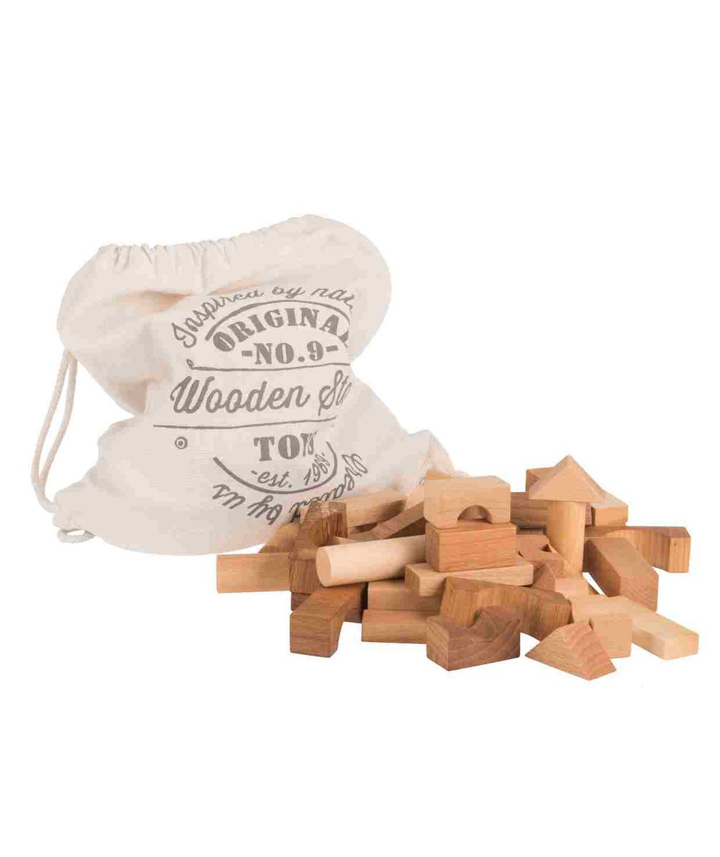 WOODEN STORY Drewniane Klocki w Worku – Naturalne 100 elementów
