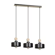 Lampy sufitowe - Emibig Lighting potrójna lampa wisząca czarna z elementami drewna TUNISO 3 BLACK 582/3 żyrandol nad stół do jadalni 582/3 - miniaturka - grafika 1