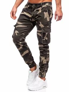 Spodnie męskie - Khaki spodnie jeansowe joggery bojówki męskie moro Denley J685 - grafika 1