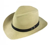 Czapki męskie - Kapelusz letni typu teksas / kowbojski - beżowy z paskiem skórzanym EM - EM Men's Accessories - miniaturka - grafika 1