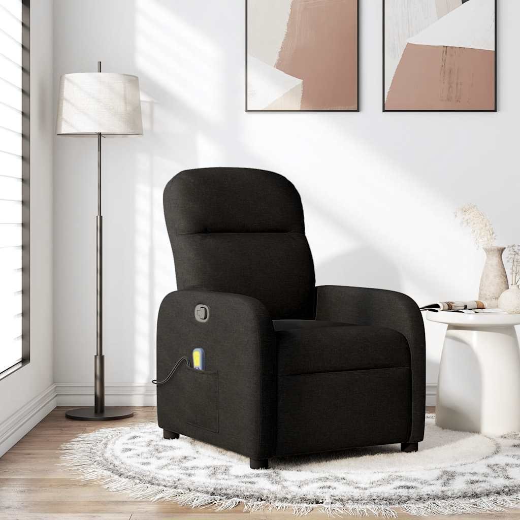vidaXL vidaXL Rozkładany fotel masujący, czarny, obity tkaniną
