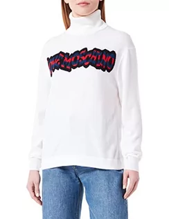 Swetry damskie - Love Moschino Damski sweter z długim rękawem z paskami, optical white, 40 - grafika 1