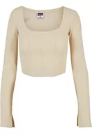 Koszulki i topy damskie - Urban Classics Ladies Short Rib Corsage Longsleeve Koszulka damska, Zielony (Softseagrass), M - miniaturka - grafika 1