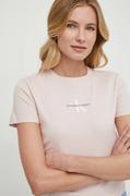 Koszulki sportowe damskie - Calvin Klein Jeans t-shirt bawełniany damski kolor różowy - miniaturka - grafika 1