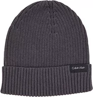 Czapki damskie - Calvin Klein Męska klasyczna bawełniana czapka z dzianiny prążkowanej, Magnes, Rozmiar uniwersalny - miniaturka - grafika 1