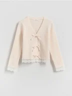 Swetry dla dziewczynek - Reserved - Kardigan z domieszką wełny - kremowy - miniaturka - grafika 1