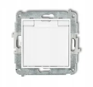 Gniazdka elektryczne - Gniazdo bryzgoszczelne Karlik Icon IGPB-1zp z uziemieniem 2P+Z klapka biała, przesłony torów prądowych białe - miniaturka - grafika 1